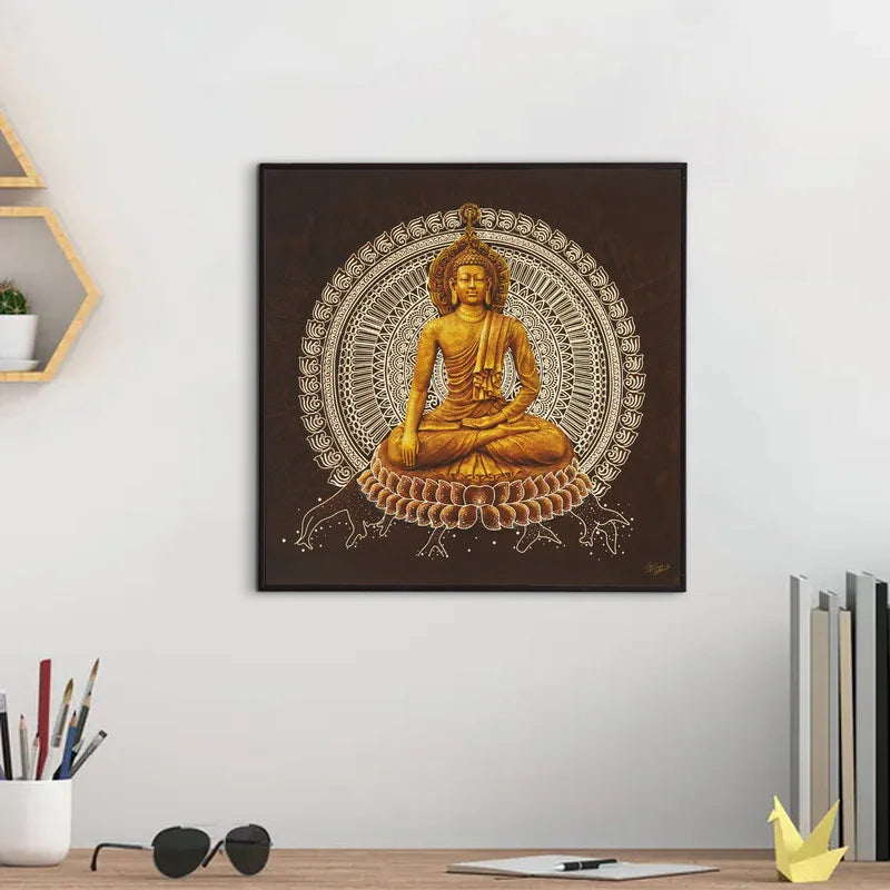 Golden Embossed Wall Painting For Home Decoration (12X12 INCH)